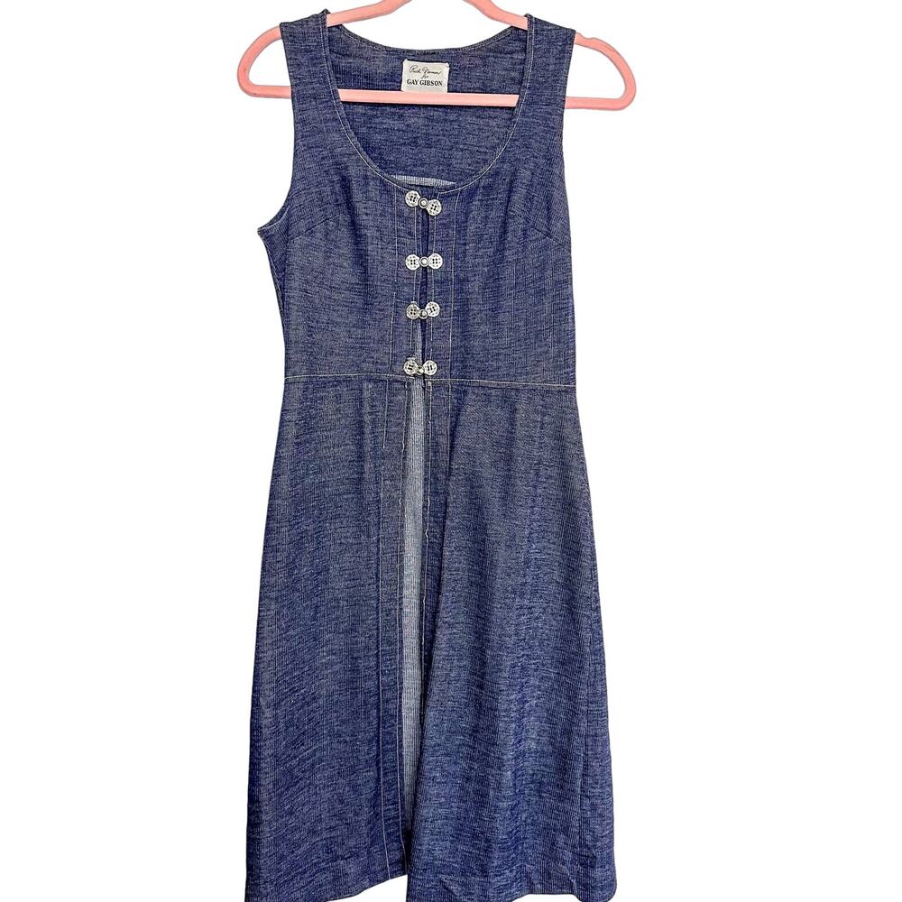 Vintage Western Denim Dress 70s Ruth Norman for Gay Gibson Dress with Button